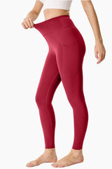 RED-High-Waisted Seamless Yoga Leggings 28"