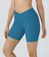 High Waisted Crossover Side Pocket Yoga Shorts