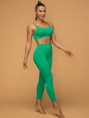 Mid Rise 7/8 Pocketed Leggings Thin Strap Top Set