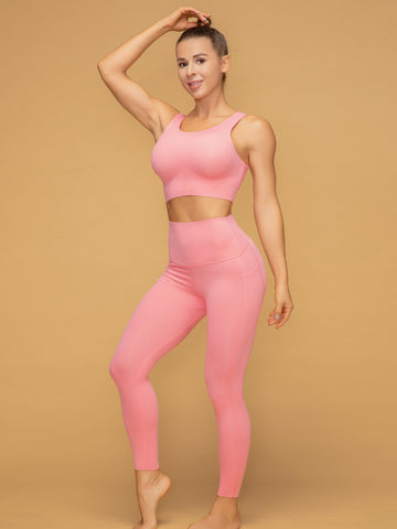 Casual Mid Rise 7/8 Leggings With Pockets Tank Set