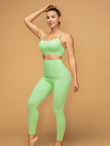 High Rise 7/8 Pocketed Leggings Thin Strap Top Sport Set