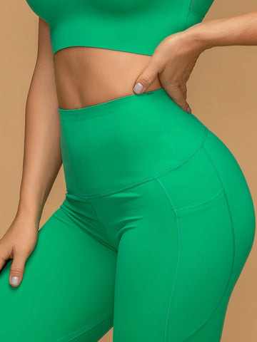 Casual Mid Rise 7/8 Leggings With Pockets Tank Set