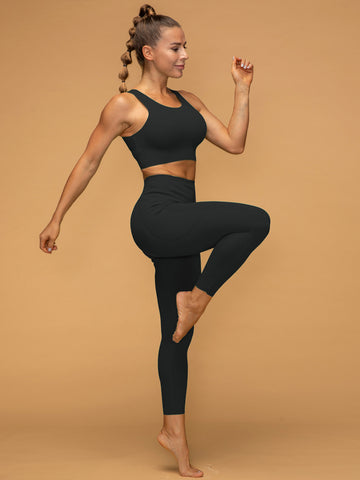 Casual Mid Rise 7/8 Leggings With Pockets Tank Set