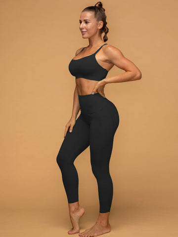 Mid Rise 7/8 Pocketed Leggings Thin Strap Top Set