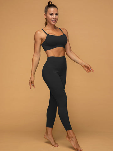 Mid Rise 7/8 Pocketed Leggings Thin Strap Top Set