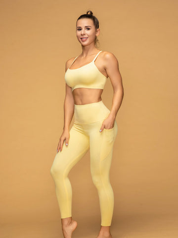 Mid Rise 7/8 Pocketed Leggings Thin Strap Top Set