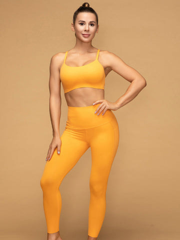 Mid Rise 7/8 Pocketed Leggings Thin Strap Top Set