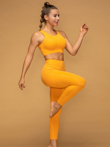 Casual Mid Rise 7/8 Leggings With Pockets Tank Set