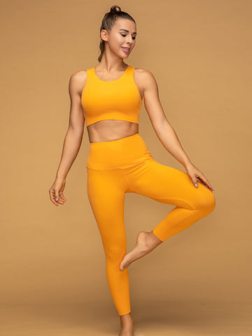 Casual Mid Rise 7/8 Leggings With Pockets Tank Set