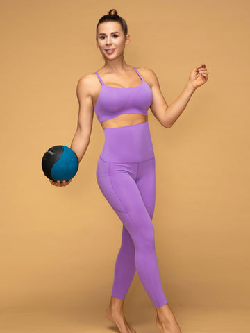 High Rise 7/8 Pocketed Leggings Thin Strap Top Sport Set