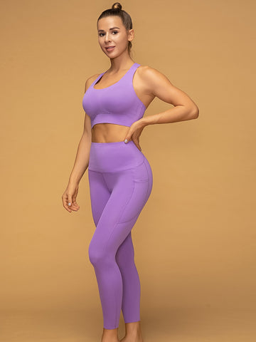 Mid Rise 7/8 Pocketed Leggings Air Vent Tank Yoga Set