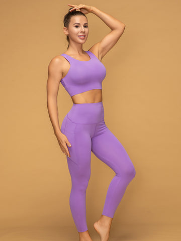 Casual Mid Rise 7/8 Leggings With Pockets Tank Set