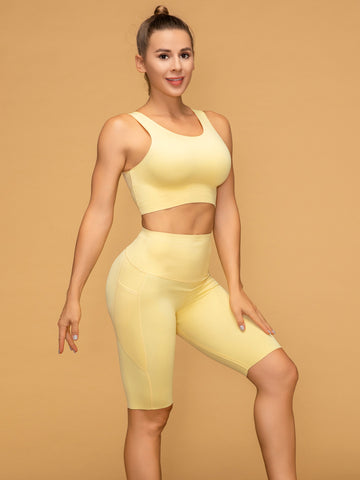 Mid Rise Pocketed Leggings Cropped Tank Set