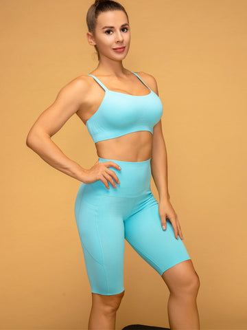 Thin Strap Bra & Short Leggings With Pockets Workout Set