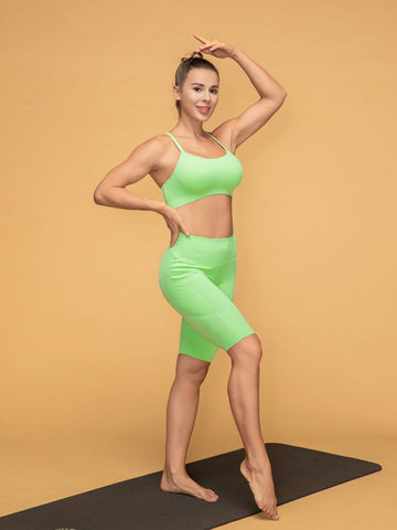 Thin Strap Bra & Low Waist Pocketed Shorts Sport Set