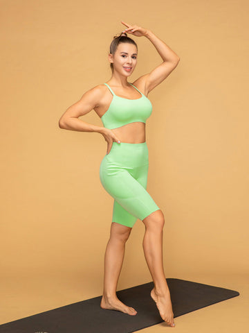 Thin Strap Bra & Short Leggings With Pockets Workout Set