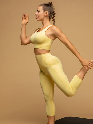 Compressive High Rise Cropped Leggings With Pockets Tank Set