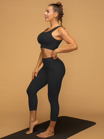 Low Waist Cropped Gym Leggings Tank Top Set