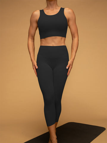 Low Waist Cropped Gym Leggings Tank Top Set