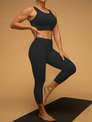 Low Waist Cropped Gym Leggings Tank Top Set
