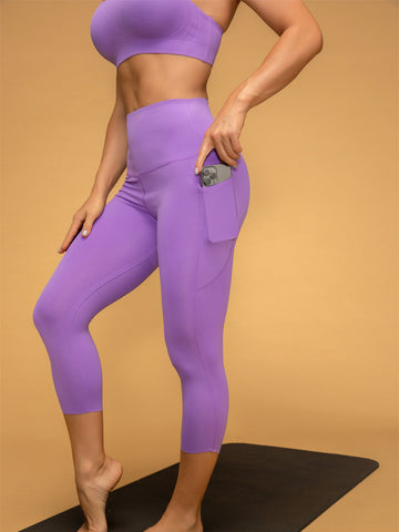 Mid Waist Compressive Cropped Leggings With Pockets