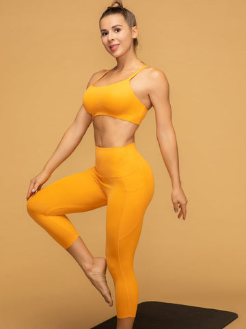 Thin Strap Sport Bra & Cropped Pocketed Leggings Set