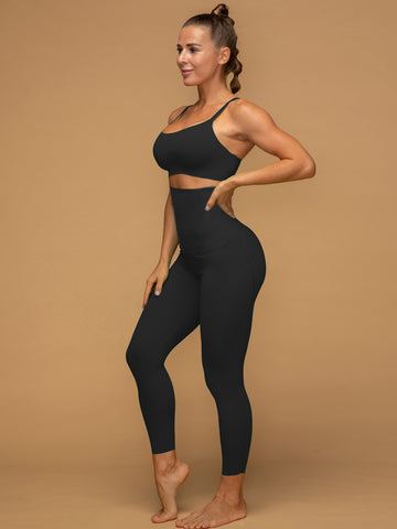 High Rise 7/8 Pocketed Leggings Thin Strap Top Sport Set
