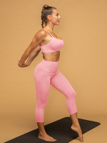 Thin Strap Sport Bra & Cropped Pocketed Leggings Set