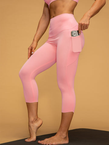 Mid Waist Compressive Cropped Leggings With Pockets