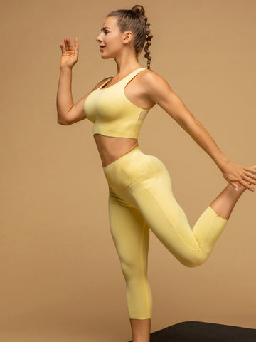 Casual Low Rise Cropped Leggings With Pockets Tank Set