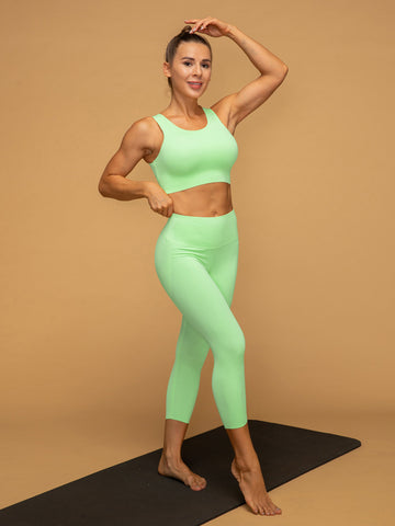 Low Waist Cropped Gym Leggings Tank Top Set