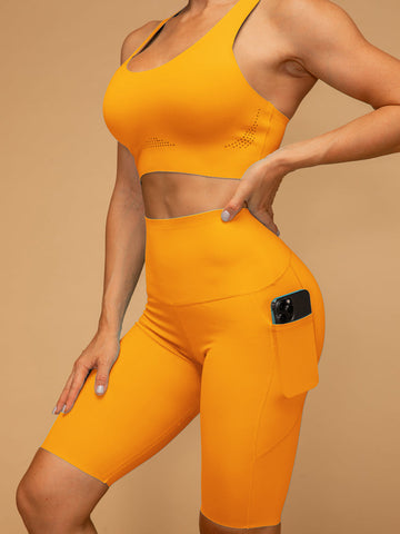 Buttery Soft Mid Rise Pocketed Shorts & Air Vent Top