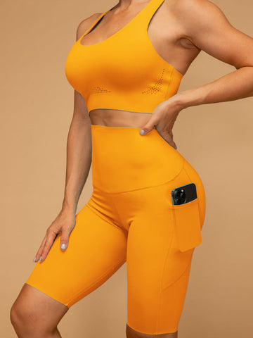 Buttery Soft Mid Rise Pocketed Shorts & Air Vent Top