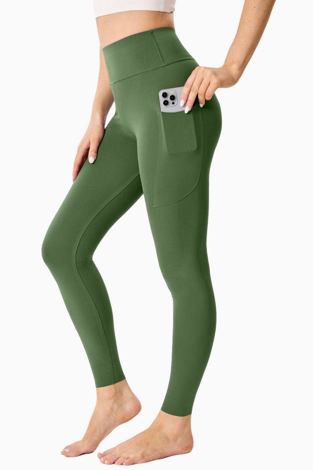 GREEN-High-Waisted Seamless Yoga Leggings 28”