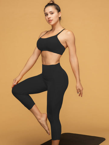 Thin Strap Sport Bra & Cropped Pocketed Leggings Set