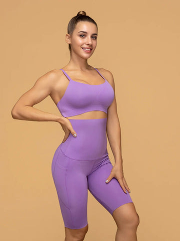 Thin Strap Bra & Short Leggings With Pockets Yoga Set