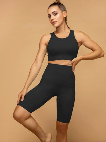 Mid Rise Pocketed Leggings Cropped Tank Set