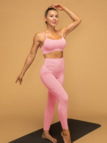 High Rise 7/8 Pocketed Leggings Thin Strap Top Sport Set