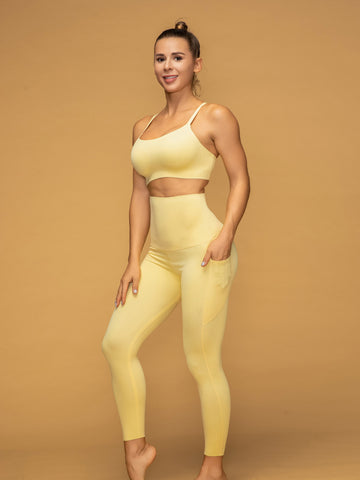 High Rise 7/8 Pocketed Leggings Thin Strap Top Sport Set