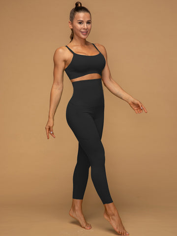 High Rise 7/8 Pocketed Leggings Thin Strap Top Sport Set